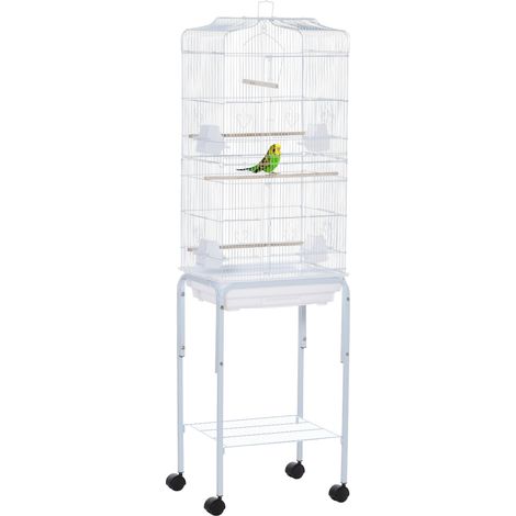 Voliera Gabbia per Uccelli 46,5x36x157 cm con Ruote in Metallo e Acciaio Bianco (1/5)