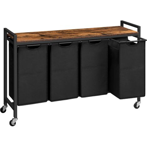 Wäschekorb, Wäschesammler mit Ablage, Wäschebox, Wäschewagen mit Rollen, 4 x 39,8 L, Wäschesack aus Oxford-Gewebe, HOOBRO EBF04XY01