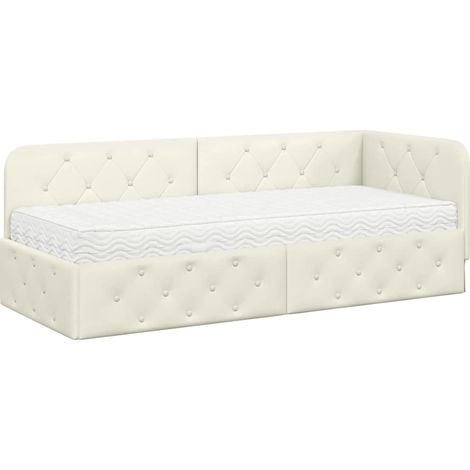 Corner Bed Frame Cream 80 x 200 cm Velvet vidaXL
