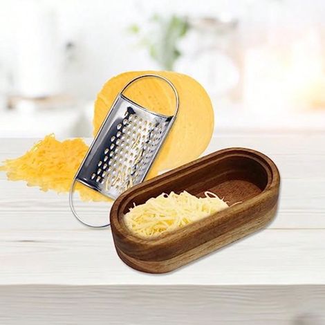 Râpe à fromage portable en acier inoxydable, contenant en bois, pour la cuisine : râpe compacte mini, zesteur, boîte pour râper fromage, légumes, écorces de citrons, efficace (1/4)