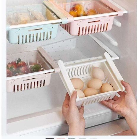 Lot de 4 organisateurs de réfrigérateur rétractables pour tiroirs de rangement de réfrigérateur et congélateur (1/4)