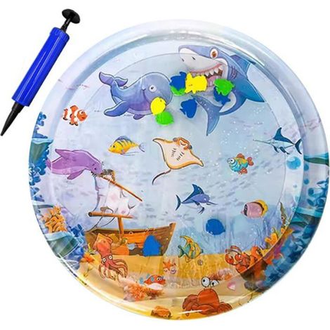 1 Tapis d'eau,Jouet pour chat,PVC anti-griffures,Poissons mobiles,Tapis rafraîchissant,Été,100x100cm (1/2)
