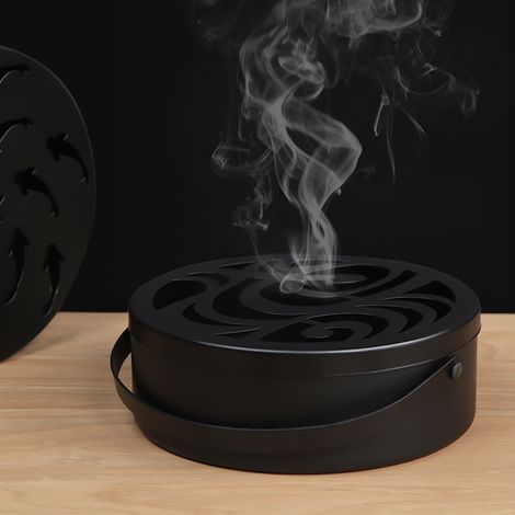 Porte-spirales anti-moustiques en fer, boîte creuse pour spirales anti-moustiques, boîte ronde à encens avec poignée (1/5)