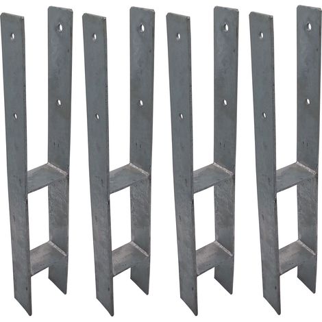 BURI 4er Set H-Anker Pfostenträger feuerverzinkt 91 mm / 600 mm H-Träger Pfostenanker