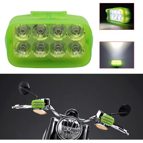 Modified rear-view mirror for motorcycle with turn signal and 6 LED external work light, reflector and spotlight.