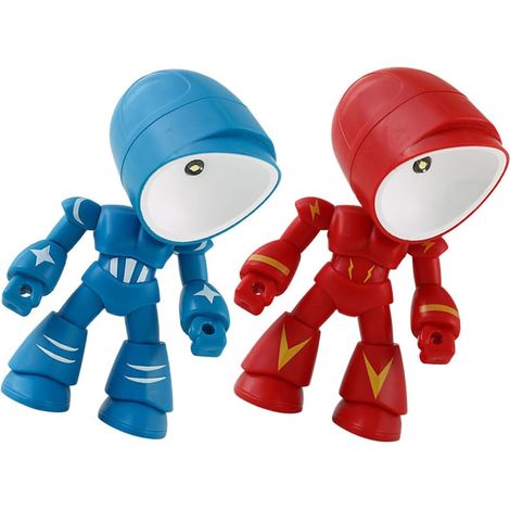 Lot de 2 Veilleuses LED de Robot Lampe de Nuit D’Étude Rotative Lumière Chaude pour Chambre D’Garçon et Filles Décoration de Bureau et Chevet Couleurs Bleu et Rouge 2 Pièces (1/5)