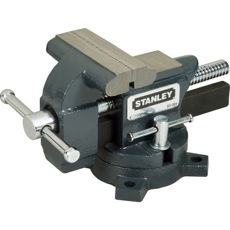 Stanley – Étau d'établi 100 mm – Capacité de serrage 1100 kg – Construction en fonte – Base pivotante pour stabilité