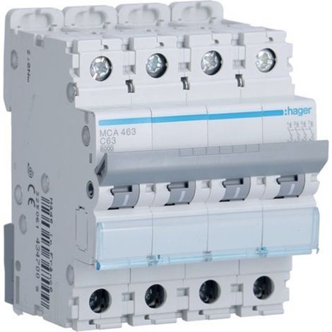 HAGER MCA463 Disjoncteur courbe M-C 6kA 4P 63A