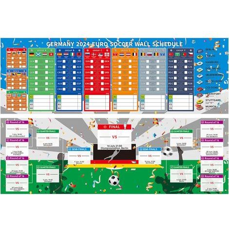 Affiche murale Euro 2024 pour décorations de fête - Lot de 2 pièces (21 x 63 cm) - Calendrier et calendrier du Championnat d'Europe de football (1/5)