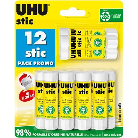 Bâton de Colle Sans Solvants - Colle Enfant, Loisirs Créatifs, Bureau, Maison, École - Blanche - Fournitures de Bureau - Lot de 12 Stics de 8,2 g (1/5)