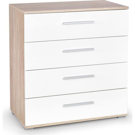 Cómoda Cirveso 102, Roble Sonoma + Blanco brillante, Con cajones, Número de cajones: 4, 82x77x40cm