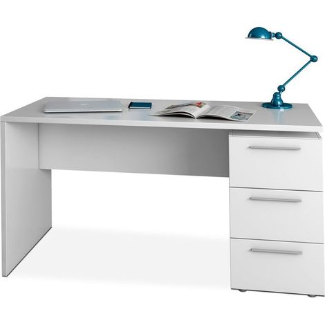 Mesa despacho con buc de 3 cajones acabado en blanco mate 74x138x60 cm (1/10)