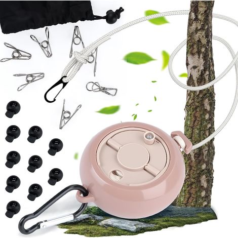 Corde à Linge de Voyage Portable,10M Corde à Linge Retractable Exterieur Camping avec 10 Boucles Fixes et 20 Pinces Coupe Vent (1/5)