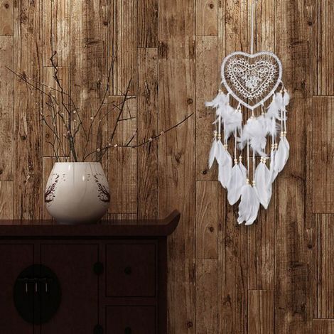 1 pièce décoration suspendue attrape-rêves coeur enfants filles, bohème, avec plumes et LED, H0336 Étiquette (1/4)