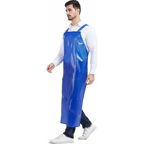 Tablier imperméable résistant réglable, tablier de travail en caoutchouc bleu (1/4)