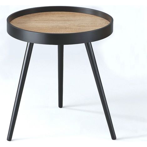 Tavolino comodino tondo design moderno in MDF e rovere Devin (1/3)
