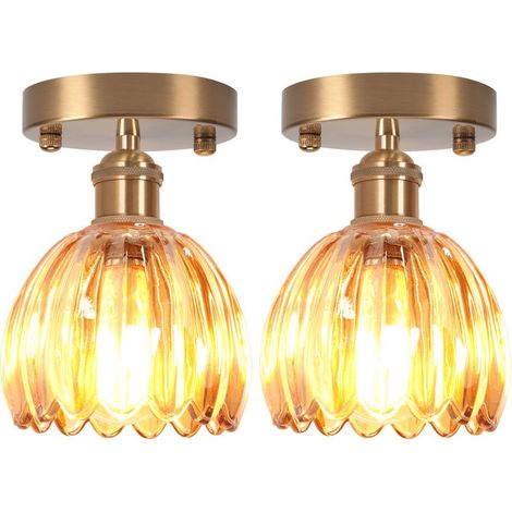 2PCS Lampe De Plafond En Cristal Plafonnier En Verre Plafonnier Rétro Lustre Moderne E27 Pour Couloir Cuisine Balcon Salle À Manger Marron (1/5)