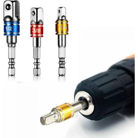 SET 3 ADATTATORI PER BUSSOLA 1/4" 3/8" 1/2" PER AVVITATORE E TRAPANO KIT 3 PEZZI (1/3)