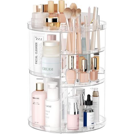 Espositore per cosmetici girevole e regolabile, scaffale portaoggetti girevole multifunzionale per ripiani del bagno. (1/5)