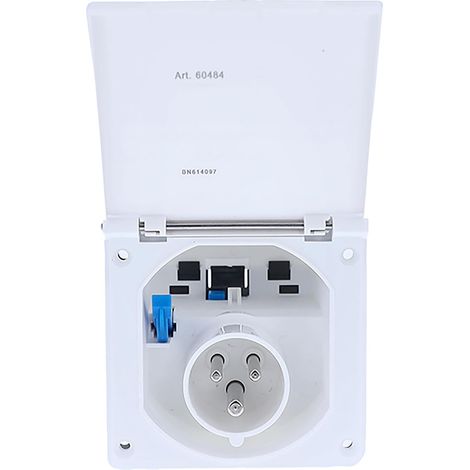 Prise d'Alimentation CEE pour Caravanes 230V / 16A Prise à 3 Broches avec Couvercle Utilisation en Extérieur IP44 Made in Germany Blanc I 60484 (1/5)