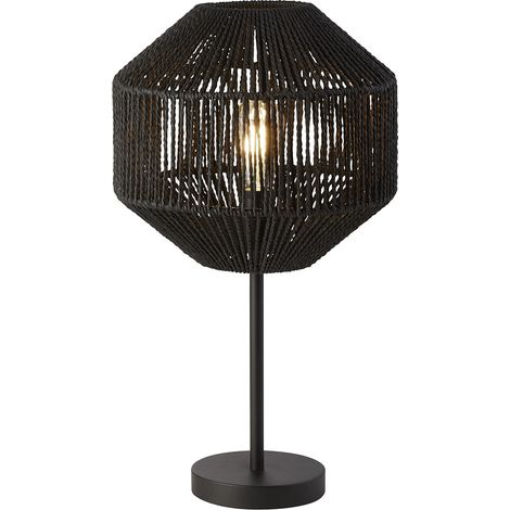 Lampada Da Scrivania Contemporanea Vimini Acciaio Nero Tessuto Bianco 1 Luce E27 (1/5)