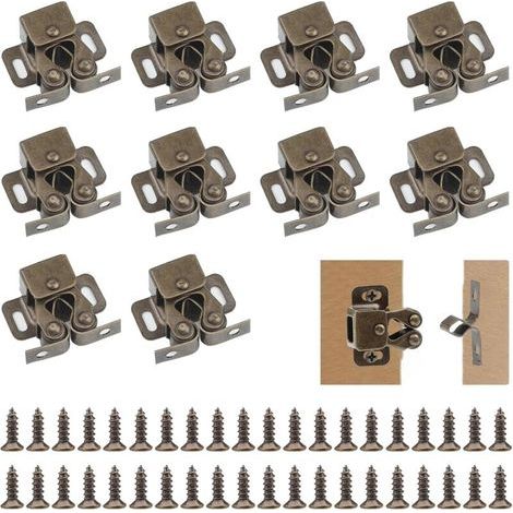 Pair Loqueteaux de Meuble 10 Pièces Fermeture Porte Placard, Loqueteaux de Porte Placard Double Rouleau pour Placard (1/5)