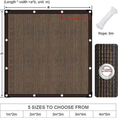 Filet D'ombrage, 3x4m Filet Protection Solaire avec Oeillets, Anti-UV Toile Ombrage Exterieur, Voile D'ombrage Rectangulaire, Filet Ombrage avec 5M Cordes pour Patio/Serre/Jardin/Pergola/Pet House (1/5)