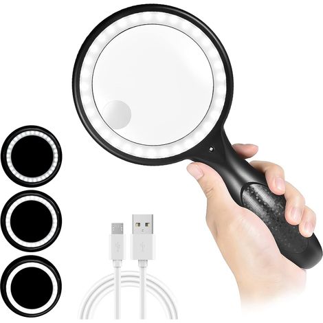 Loupe lumineuse, grossissement 60x, 30x et 33x, loupe de poche à LED haute puissance, loupe en verre avec 3 modes, loupe de lecture géante éclairée p