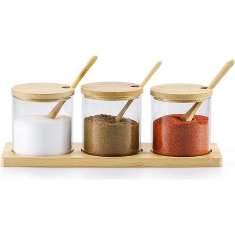 lot De 3 Bocaux En Verre, Pot A Epices Avec Cuillre Et Couvercle, Pot A Sel, Pour Conserver Les Aliments Dans La Cuisine, Le Th, Le Caf, Le Sucre, (1/5)