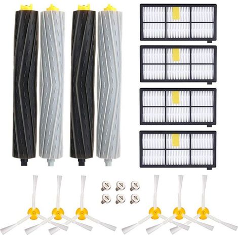 Kit de Remplacement Roomba - Filtre HEPA - Extracteur AeroForce - Brosse Latérale - Compatible Modèles 800 860 870 880 890 900 960 980 - 4 Pièces
