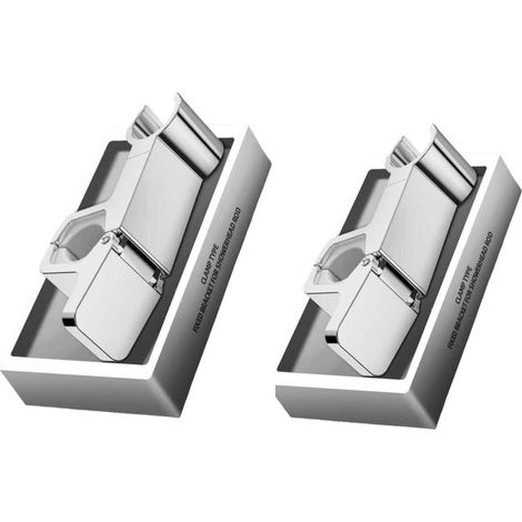 Lot de 2 supports de douche universels à pince, compatibles avec les tiges de 24 à 34 mm, avec angle réglable et fixation rapide (argenté). (1/5)