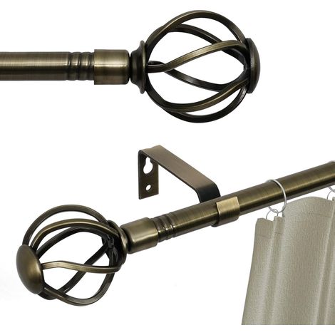 Tringle à Rideau Laiton Antique - 1 Pièce - Métal Robuste - Extensible 68 à 157 cm - Salon et Chambre - Diamètre 16 mm