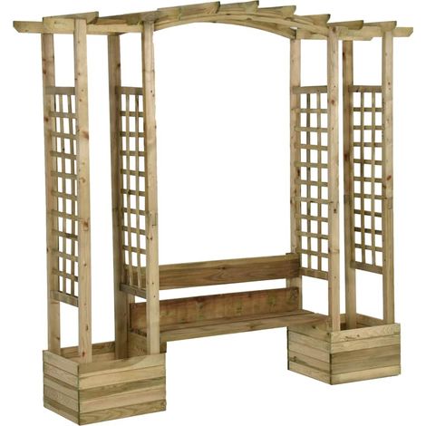 Tonnelle Barnum de Jardin, Pavillon, Pergola, Tente de jardin, avec banc et jardinières Bois de pin imprégné OIB7227E (1/5)
