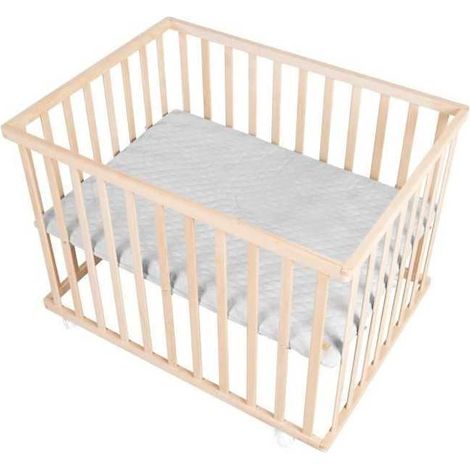 Parco bambino ROBA 75 x 100 cm faggio naturale con tappeto grigio