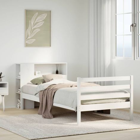 Massivholzbett mit Regal ohne Matratze Weiß 75x190 cm Kiefer vidaXL (1/5)