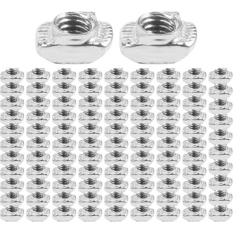 100 écrous M5, connecteurs en acier au carbone et aluminium, fixations en T, écrous coulissants (1/5)