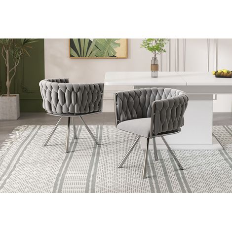 Lot de 4 chaises de salle à manger pivotantes 360°, velours gris, pieds en métal argenté, assise rembourrée, style moderne (1/5)