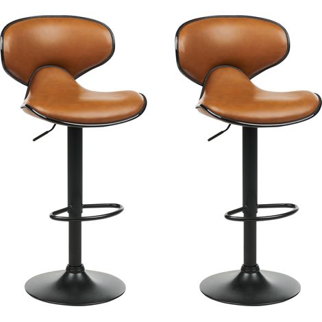 Conjunto de 2 sillas de bar modernos de altura regulable sin reposabrazos tapizado marrón dorado piel sintética Conway II (1/5)