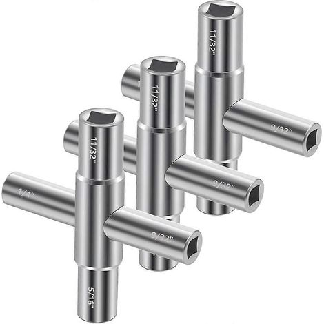 Jeu de 3 clés multifonctions pour robinets de puisage 4 voies (1/4"9/32"5/16"11/32")en acier robuste (argenté). (1/5)
