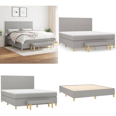 Sommier à lattes de lit avec matelas Gris clair 180x200cm Tissu - Lit Plateforme - Lit Double - Literie - Matelas À Ressorts Ensachés - Têtière Ajustable - Home & Living (1/5)