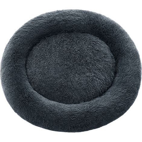 Panier pour chien lit ronde en forme de beignet canapé coussin central amovible et lavable tissu peluche doux 100 cm gris (1/5)