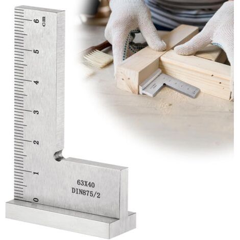 Equerre a Chapeau, Blocs d'angle Droit pour Equerre Menuisier de Précision, Outils D'ingénierie en Acier au Carbone Solide Équerre Charpentier, Équerre Combinée à 90 Degrés avec Base (63x40mm) (1/5)