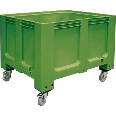 BRB Palettenbox, Industrieausführung, mit 4 Lenkrollen und 2 Feststellbremsen, 610 Liter, LxBxH 1200x1x915 mm, Boden/Wände geschlossen (grün)