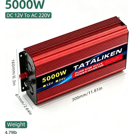 TATALIKEN Reiner Sinus‑Wechselrichter 5000 W, 12 V auf 220 V, Solar‑Stromumwandler, geeignet für Fahrzeuge, Camping und Hausgebrauch