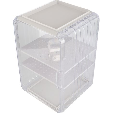 Organisateur de bouteilles d'eau en acrylique robuste, anti-poussière et facile à nettoyer. Grand modèle à 3 niveaux, blanc, idéal pour un placard ou un bureau. (1/4)