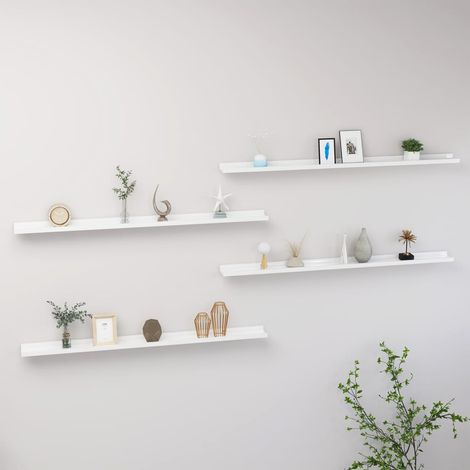 vidaXL Étagères murales 4 pcs Blanc brillant 115x9x3 cm (1/5)