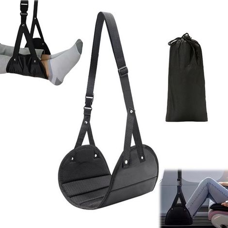 Repose-pieds d'avion - Repose-pieds de bureau réglable - Repose-pieds de voyage pliable - Sangles réglables et système de fixation rapide - Sac de rangement inclus - Convient pour l'avion, le bus, la (1/5)