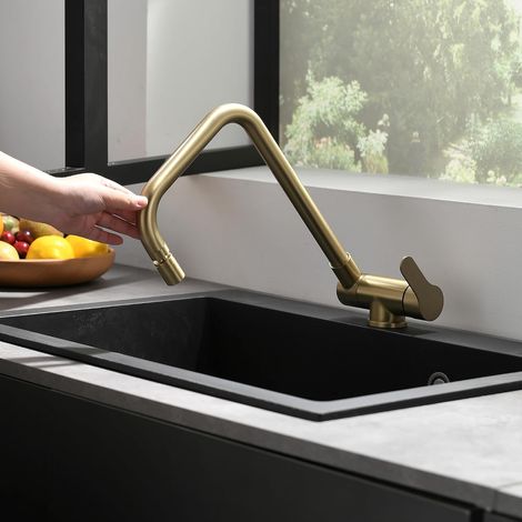 Mitigeur Cuisine Rabattable,robinet Cuisine Rabattable D'or Brossé En Acier Inoxydable,Robinet Pliable Moderne (1/5)