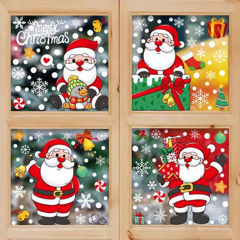 Décorations de Noël, cadeaux Père Noël et bonhomme de neige, autocollants électrostatiques pour chambres, salons et vitrines - [Quatre combinaisons] 414+415+419+420 -
