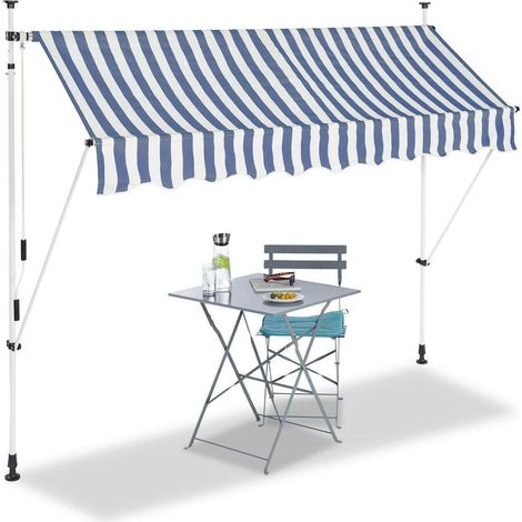 Bc-elec - HHYVA2512-Bluewhite Tenda da sole manuale a scomparsa per patio e terrazza 250x120cm bianca e blu